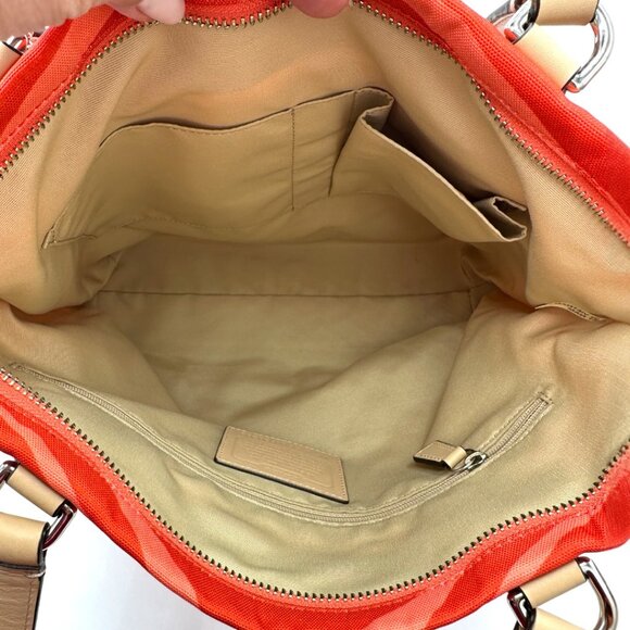 💰SALE💰 COACH Signature Fabric Orange/Tan Zebra Print Tote w/Leather Trim - Picture 12 of 14
